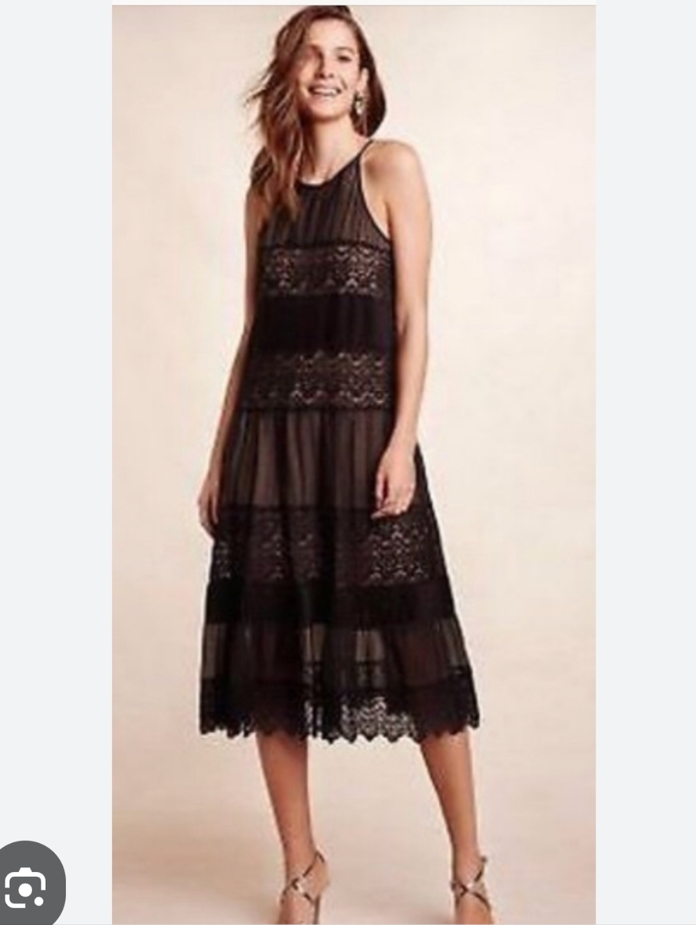 NWOT Anthropologie HD in PARIS Black Lace Midi Dress